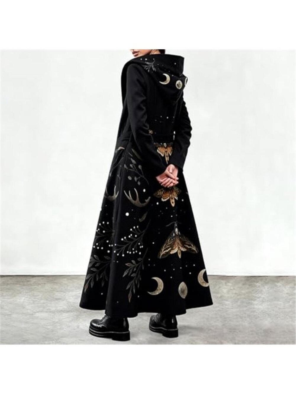 Women's Long Fleece Trench Coat Gothic Winter Open Front Belted Overcoat - Picture 4 of 6